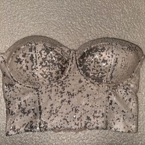 Charlotte Russe Silver Sequin Crop Top